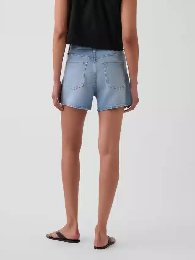 Shorts en denim droit décontracté à taille haute de 3,5"