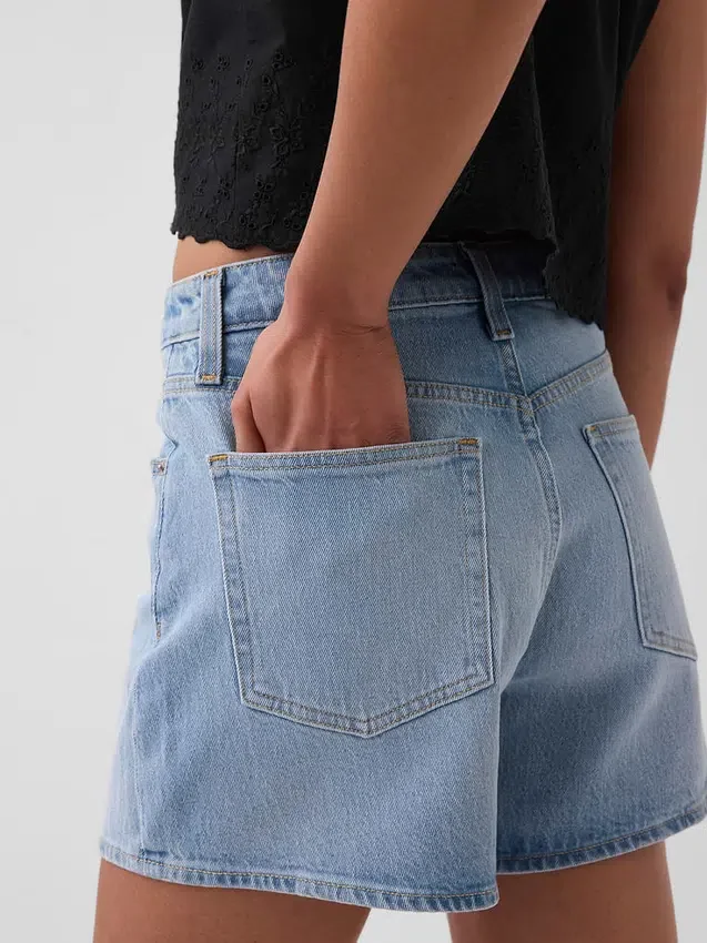Shorts en denim droit décontracté à taille haute de 3,5"