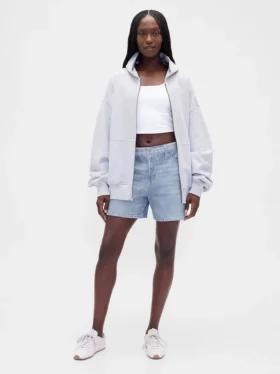 Shorts en denim imprimé à taille mi-haute