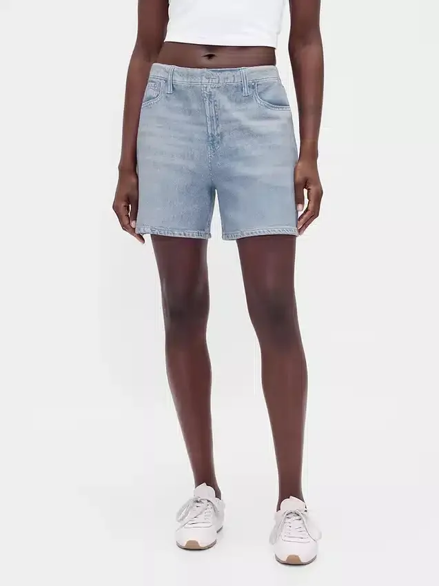 Shorts en denim imprimé à taille mi-haute