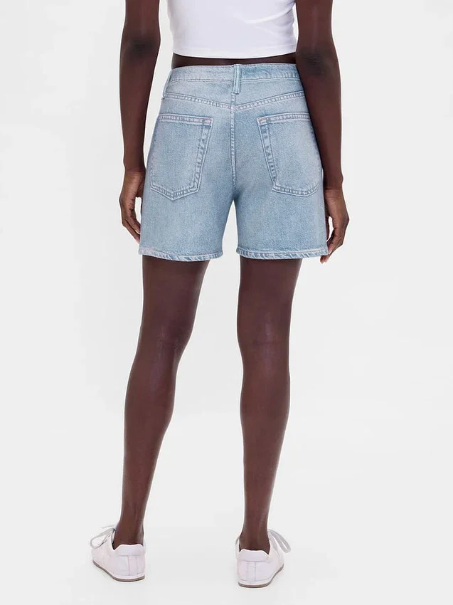 Shorts en denim imprimé à taille mi-haute