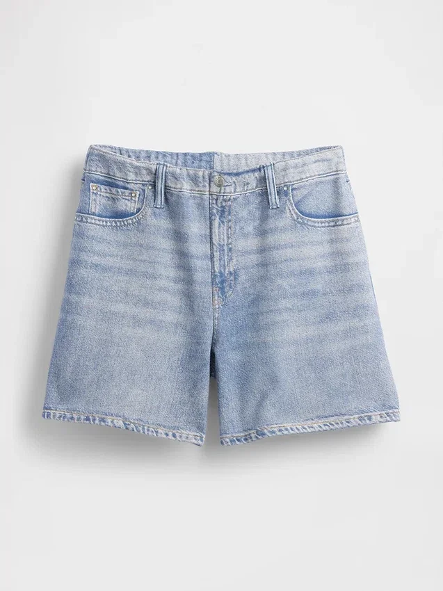 Shorts en denim imprimé à taille mi-haute