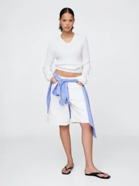 Shorts en denim long à taille mi-haute de 11"