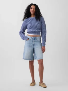 Shorts en denim long à taille mi-haute de 11"