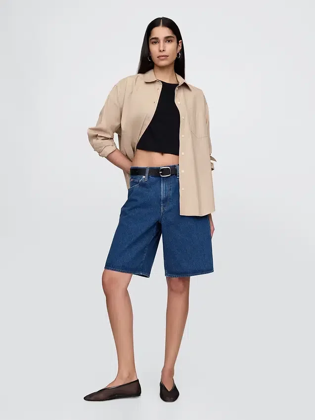 Shorts en denim long à taille mi-haute de 11"