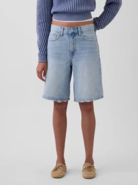 Shorts en denim long à taille mi-haute de 11″
