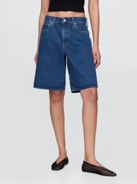 Shorts en denim long à taille mi-haute de 11″