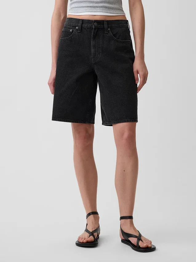 Shorts en denim long à taille mi-haute de 11"