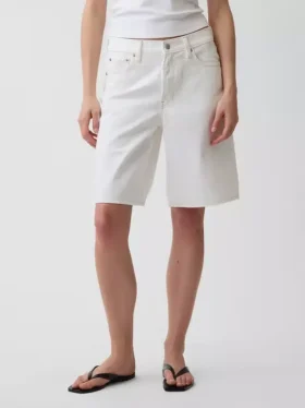 Shorts en denim long à taille mi-haute de 11″
