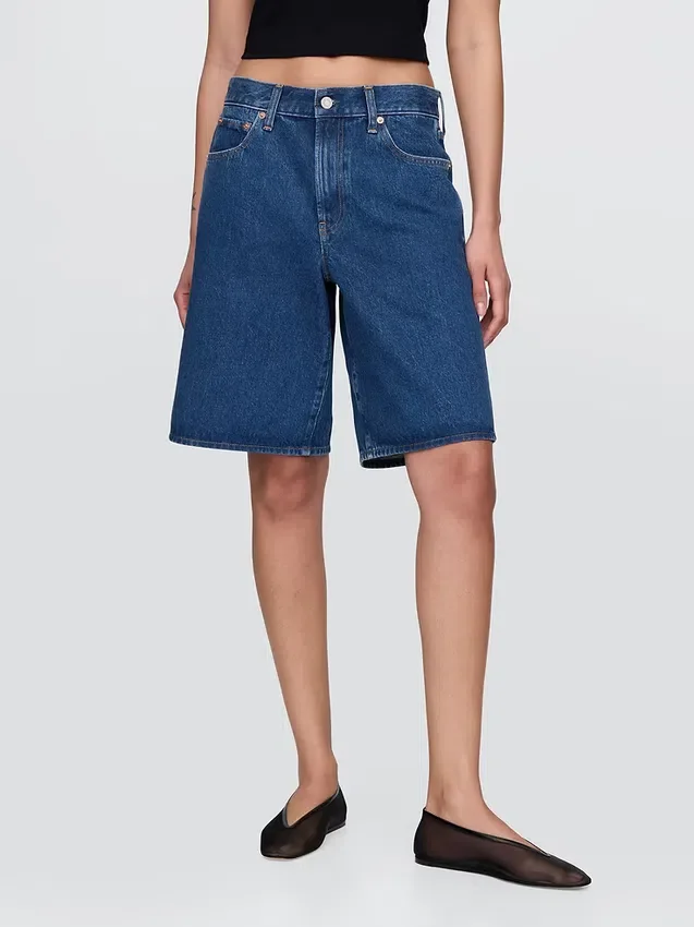 Shorts en denim long à taille mi-haute de 11"