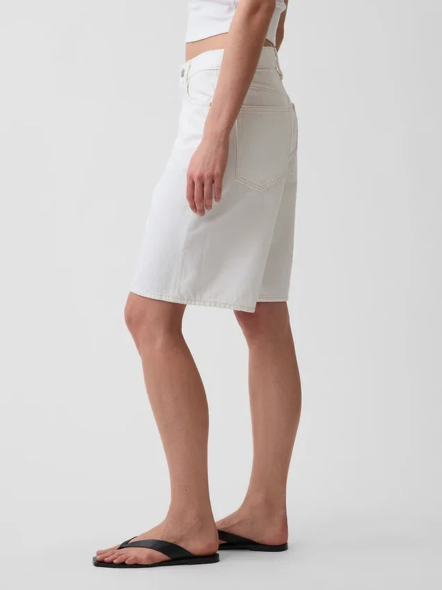 Shorts en denim long à taille mi-haute de 11"