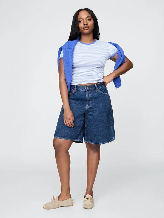 Shorts en denim long à taille mi-haute de 11"