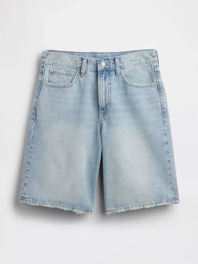 Shorts en denim long à taille mi-haute de 11"