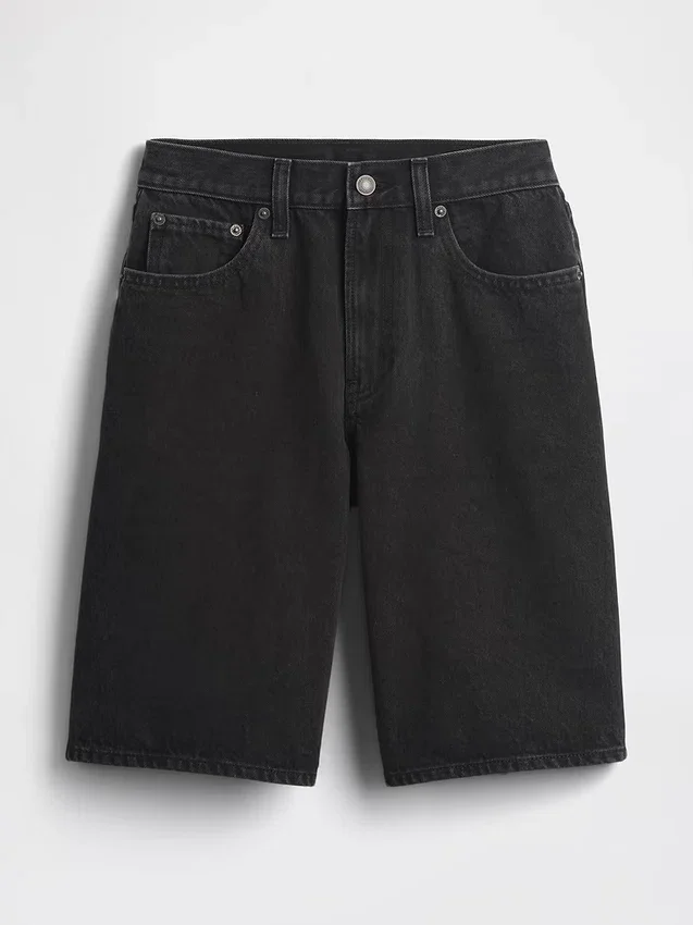 Shorts en denim long à taille mi-haute de 11"