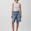 Shorts en denim longline à micro-ceinture, taille mi-haute, 11"