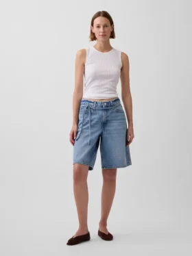 Shorts en denim longline à micro-ceinture, taille mi-haute, 11"