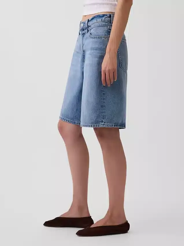 Shorts en denim longline à micro-ceinture, taille mi-haute, 11"