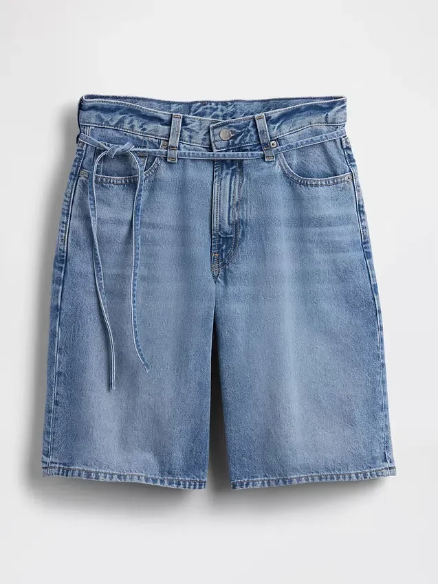 Shorts en denim longline à micro-ceinture, taille mi-haute, 11"