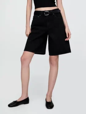 Shorts en denim longline à taille mi-haute, 11″