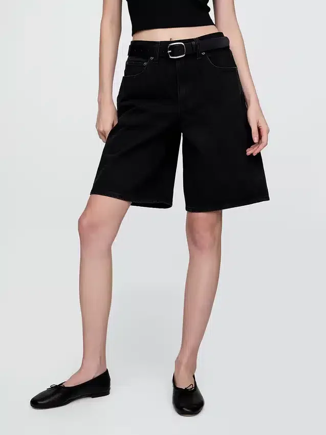 Shorts en denim longline à taille mi-haute, 11"