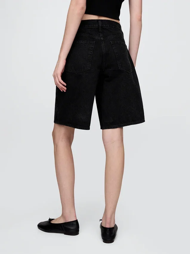 Shorts en denim longline à taille mi-haute, 11"