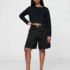 Shorts en denim longline à taille mi-haute, 11"