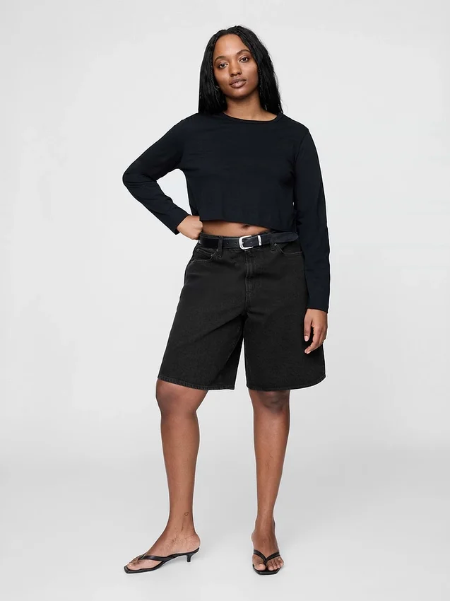 Shorts en denim longline à taille mi-haute, 11"