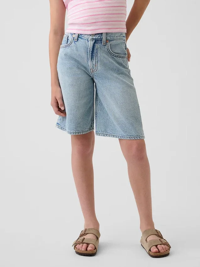 Shorts en denim longline à taille mi-haute pour enfant