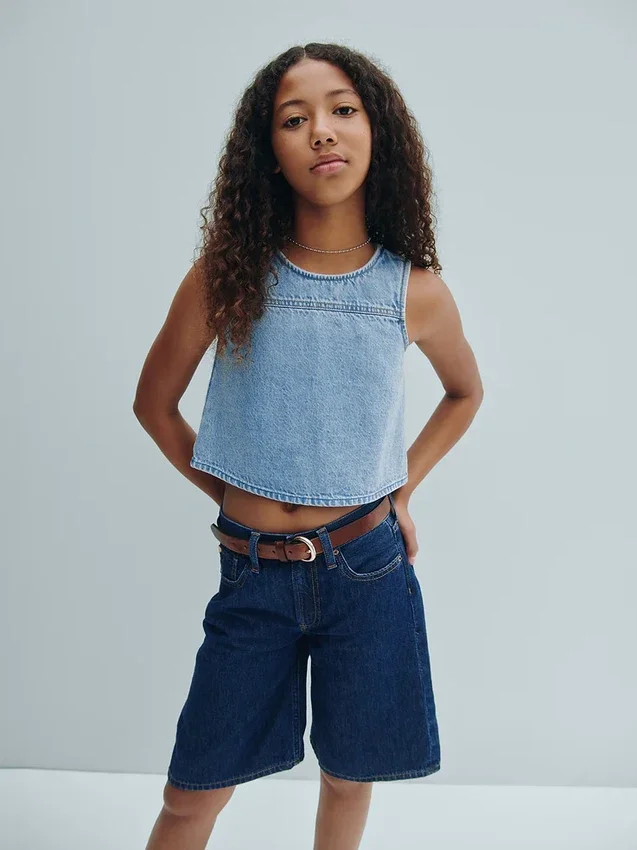 Shorts en denim taille basse allongé pour enfant