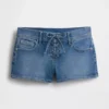 Shorts en denim à taille basse de 3" avec fermeture à lacets