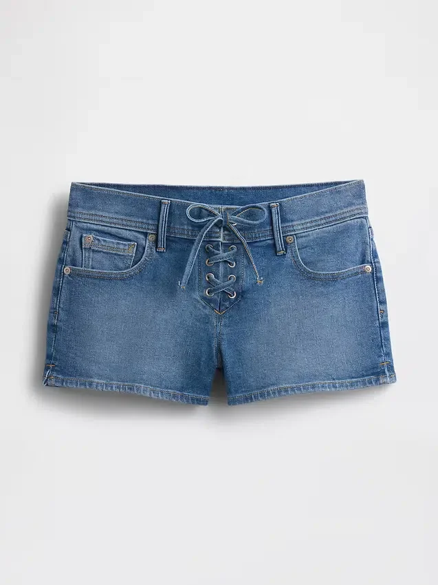 Shorts en denim à taille basse de 3" avec fermeture à lacets