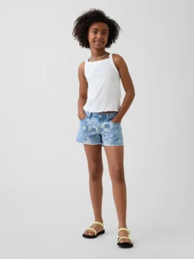 Shorts en denim à taille basse et motif floral pour enfant