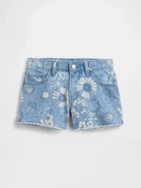 Shorts en denim à taille basse et motif floral pour enfant