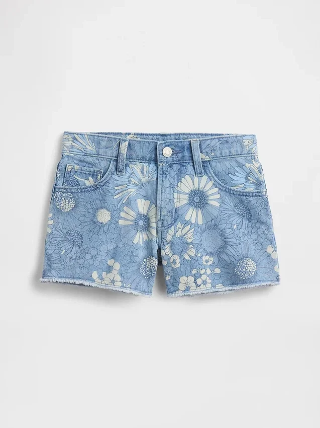 Shorts en denim à taille basse et motif floral pour enfant