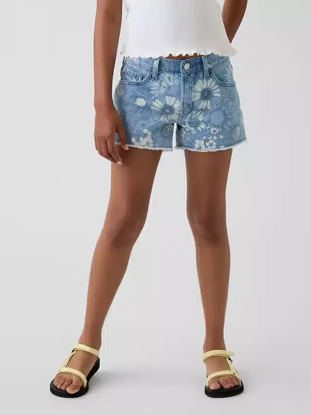 Shorts en denim à taille basse et motif floral pour enfant