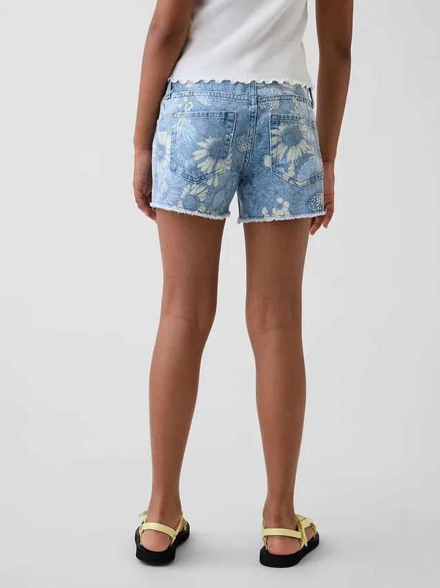 Shorts en denim à taille basse et motif floral pour enfant