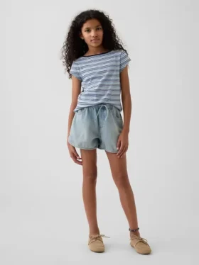 Shorts en denim taille haute facile à enfiler pour enfants