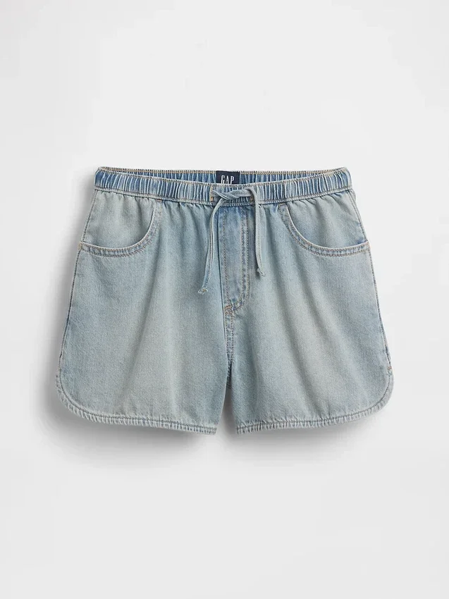 Shorts en denim taille haute facile à enfiler pour enfants