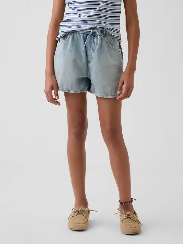 Shorts en denim taille haute facile à enfiler pour enfants