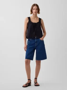 Shorts en denim taille mi-haute et coupe longue