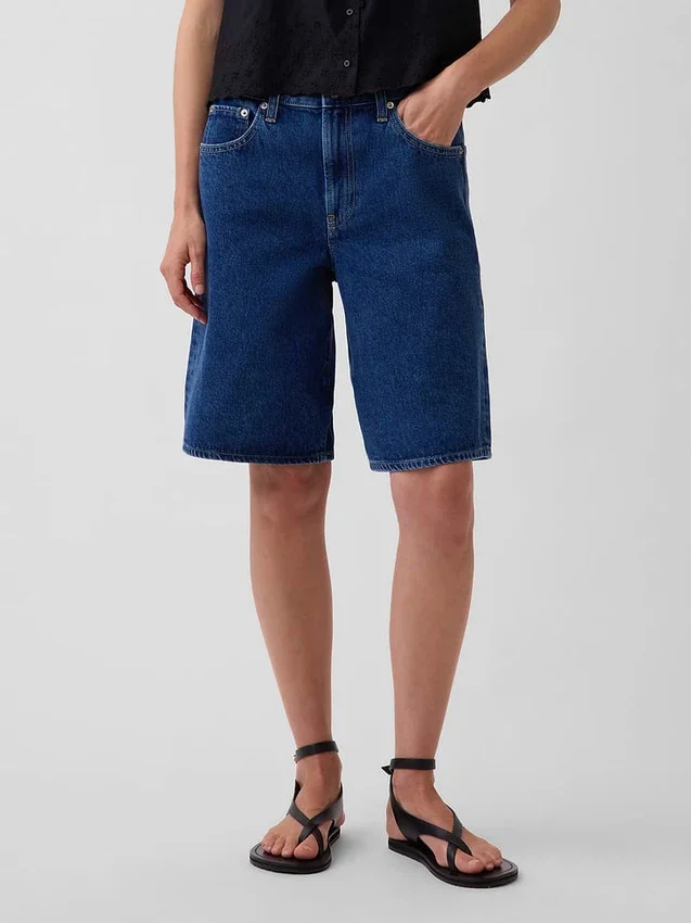 Shorts en denim taille mi-haute et coupe longue