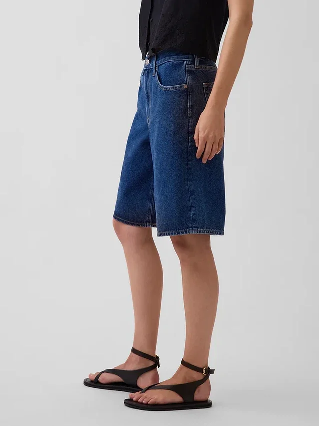 Shorts en denim taille mi-haute et coupe longue