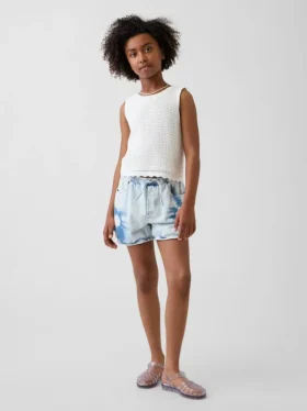Shorts en denim tie-dye à taille haute pour enfant