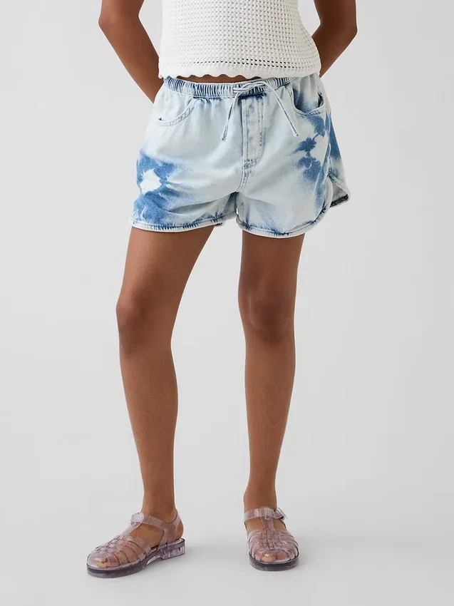 Shorts en denim tie-dye à taille haute pour enfant
