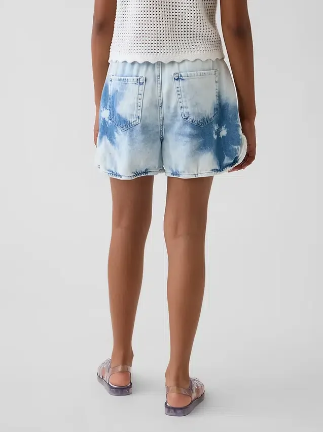 Shorts en denim tie-dye à taille haute pour enfant