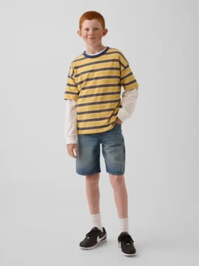 Shorts en denim ultra-doux pour enfant, coupe ample style années 90