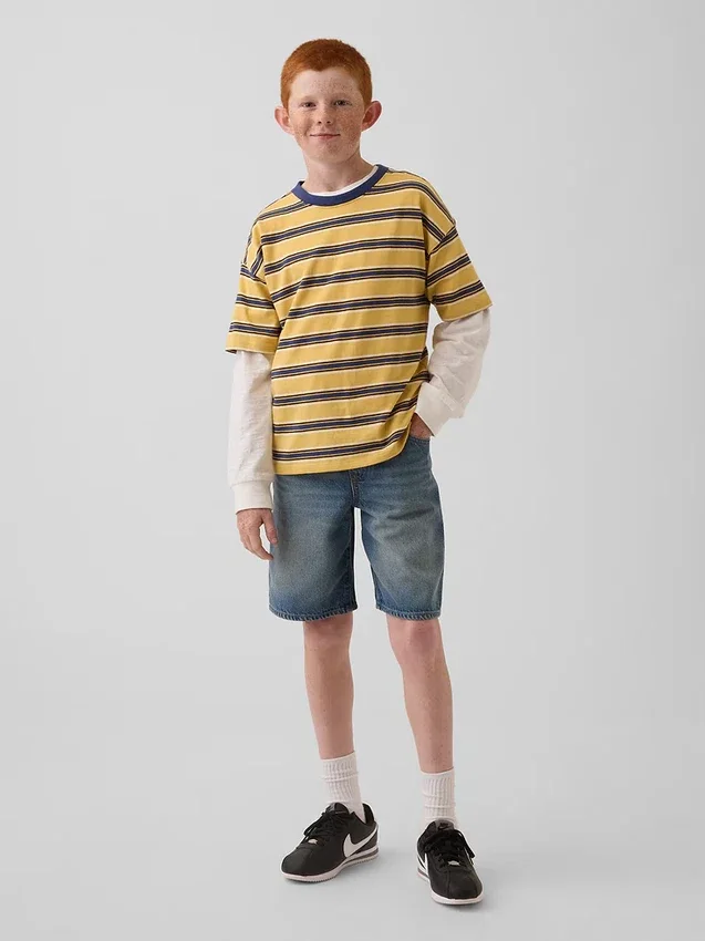 Shorts en denim ultra-doux pour enfant, coupe ample style années 90