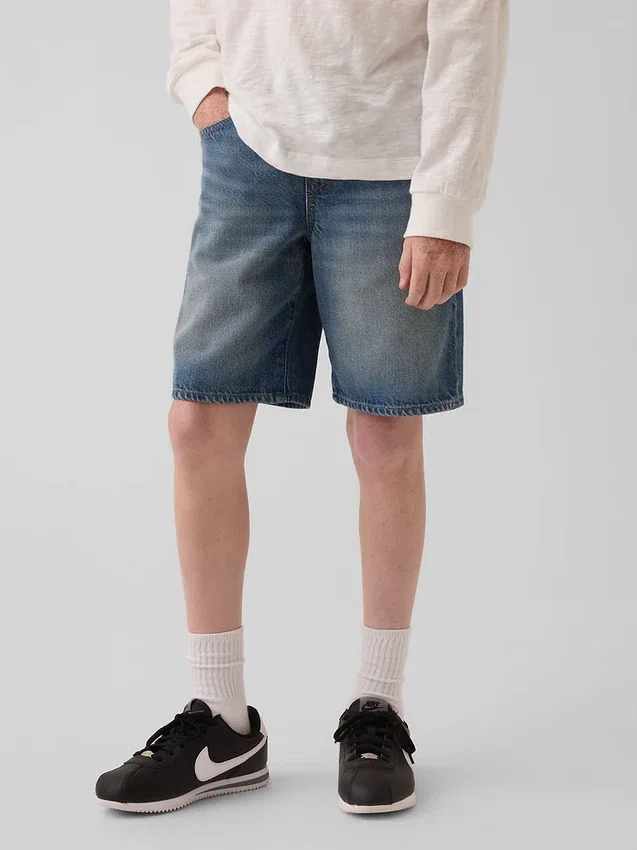 Shorts en denim ultra-doux pour enfant, coupe ample style années 90