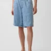 Shorts en denim ultra-doux à rayures, coupe longue, taille mi-haute, 11"