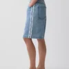 Shorts en denim ultra-doux à rayures, coupe longue, taille mi-haute, 11"